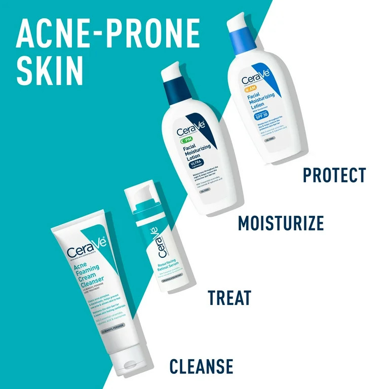 CeraVe Acne Foaming Cream Face Cleanser, Acne Treatment Face Wash with 4% Benzoyl Peroxide, Hyalu... | Walmart (US)