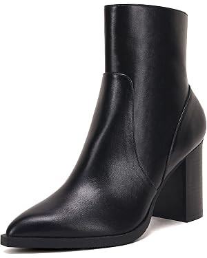 LAICIGO Women's Pointed Toe Ankle Boots Chunky Stacked Heel Side Zipper Faux Leather Ankle Bootie... | Amazon (US)