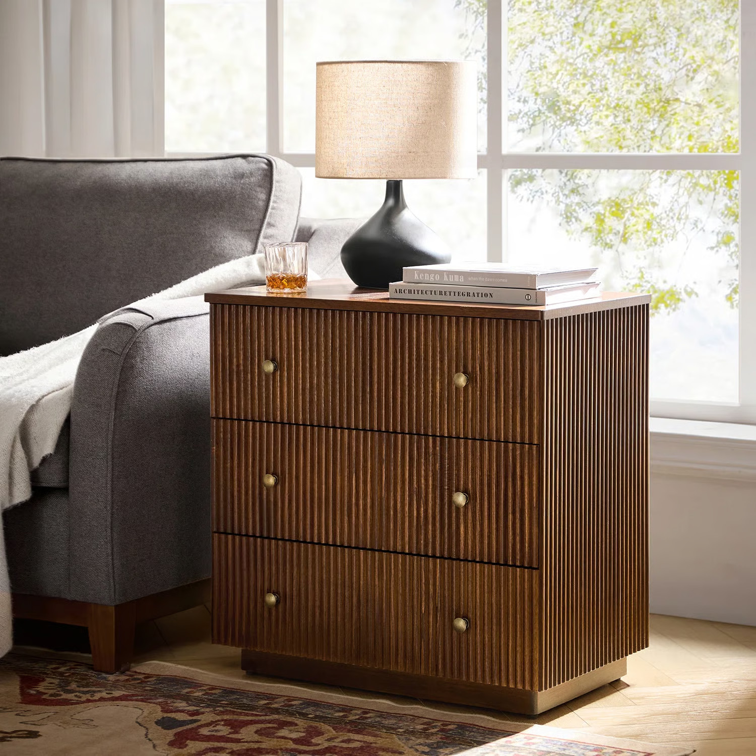 Kaybri 26''W Modern 3-Drawer Fully Assembled Fluted Nightstand with Solid Wood and Charging Stati... | Wayfair North America