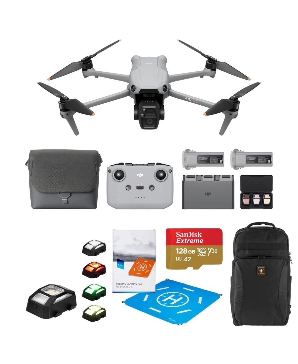 Dji Air 3S Drone Fly More Combo with Rc-N3 Remote Controller, Bundle with 128GB Memory Card, Strobe Light, Landing Pad Pro and Backpack - Gray | Macy's