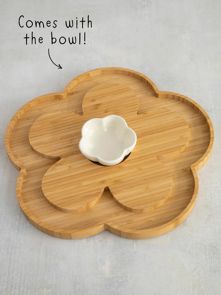 Bamboo Charcuterie Serving Board with Bowl - Flower | Natural Life