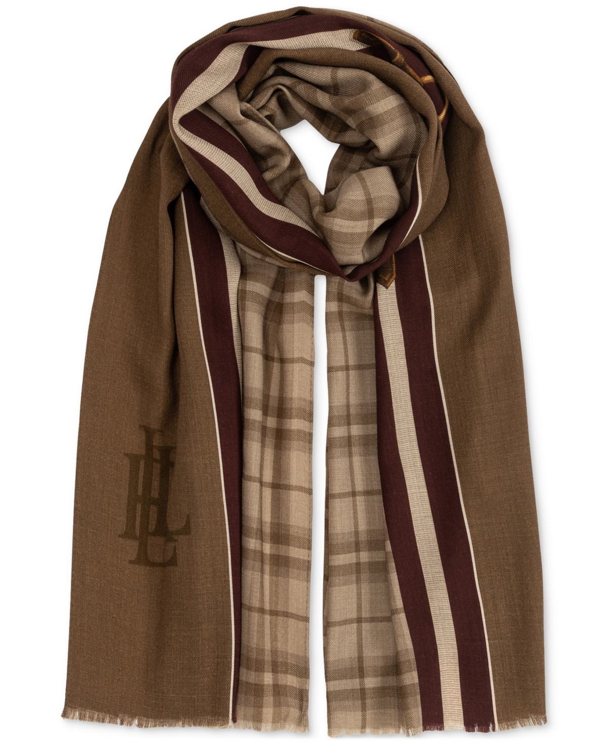 Lauren Ralph Lauren Plaid Wrap Scarf - 260 Taupe | Macy's