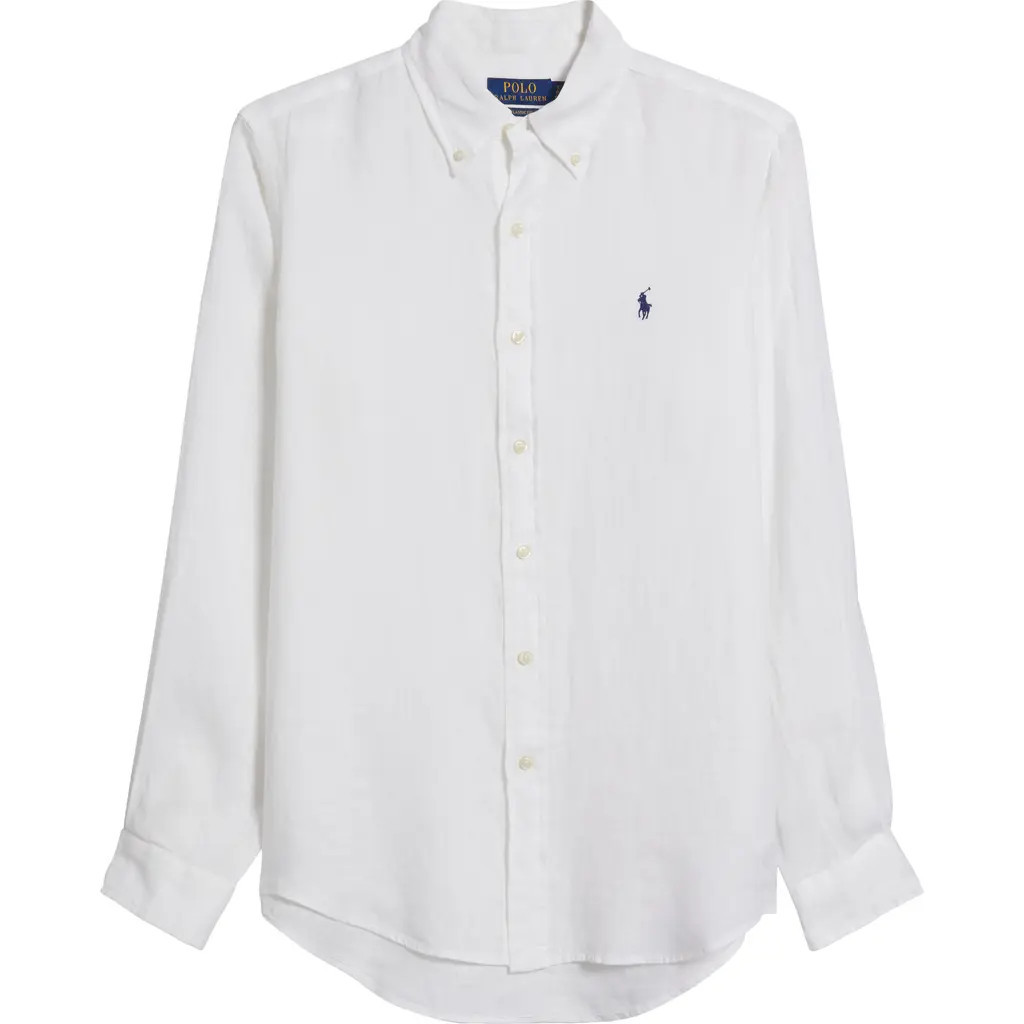 Polo Ralph Lauren Solid White Linen Button-Down Shirt at Nordstrom, Size Xx-Large | Nordstrom