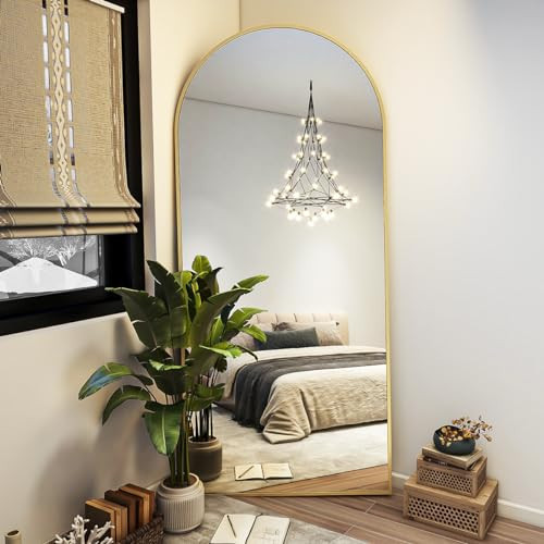 BEAUTYPEAK 71"x26" Arch Full Length Mirror, Full Body Floor Mirror with Stand Hanging or Leaning, Aluminum Alloy Frame Wall Mirrors for Bedroom, Dressing Room, Gold | Amazon (US)