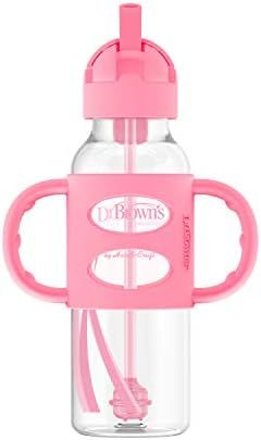 Dr. Brown’s® Milestones™ Narrow Sippy Straw Bottle with 100% Silicone Handles, 8oz/250mL, Pi... | Amazon (US)
