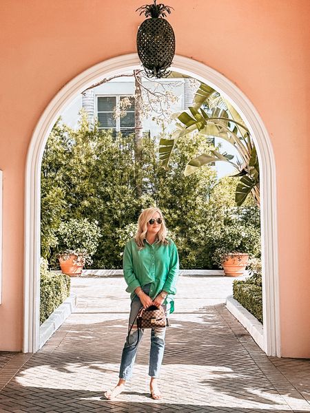 Erika Lauren Bennett, Palm Beach blogger, H&M, button down shirt, straight leg jeans, Palm beach sandals, Louis Vuitton bag

#LTKstyletip #LTKshoecrush #LTKitbag