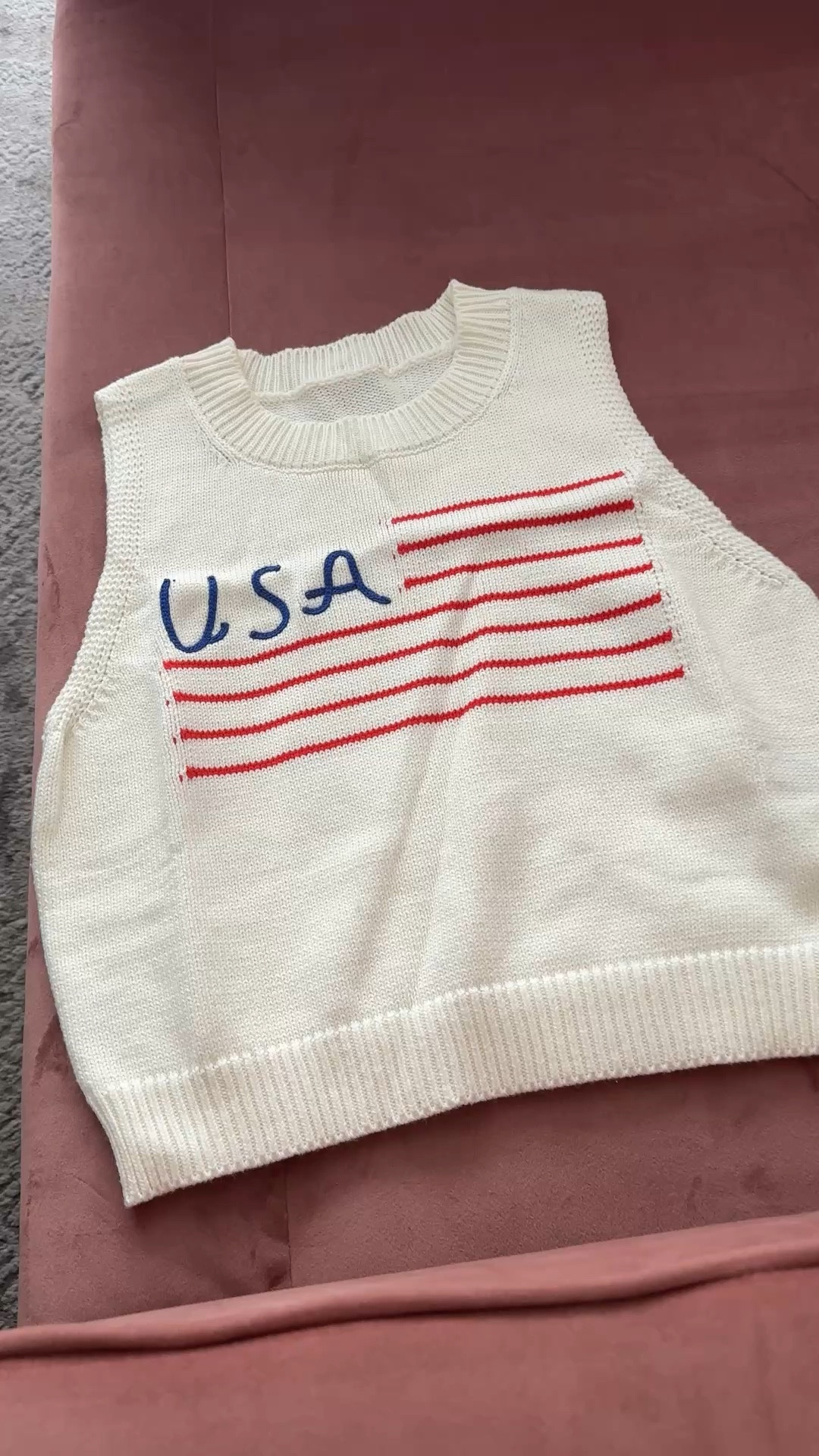 If you need a last-minute Memorial Day outfit, this one is on sale and can be delivered tomorrow! Love the funky USA lettering and the lightweight sweater material. Perfect dressed up or over a swimsuit as an elevated coverup. I’m 5’2” about 110 lbs. and I sized up one to a medium for a more relaxed fit. ❤️🩵💙

#LTKSaleAlert #LTKPetite #LTKSwim