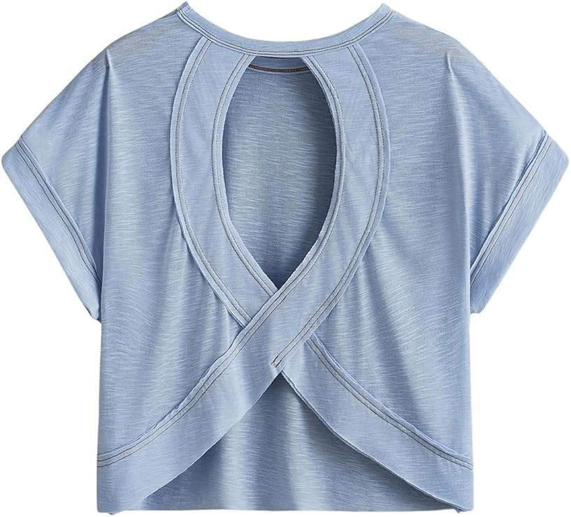 SOLY HUX Women Open Back Tops Workout Backless Tee Casual Athletic Shirts Short Sleeve Oversized ... | Amazon (US)