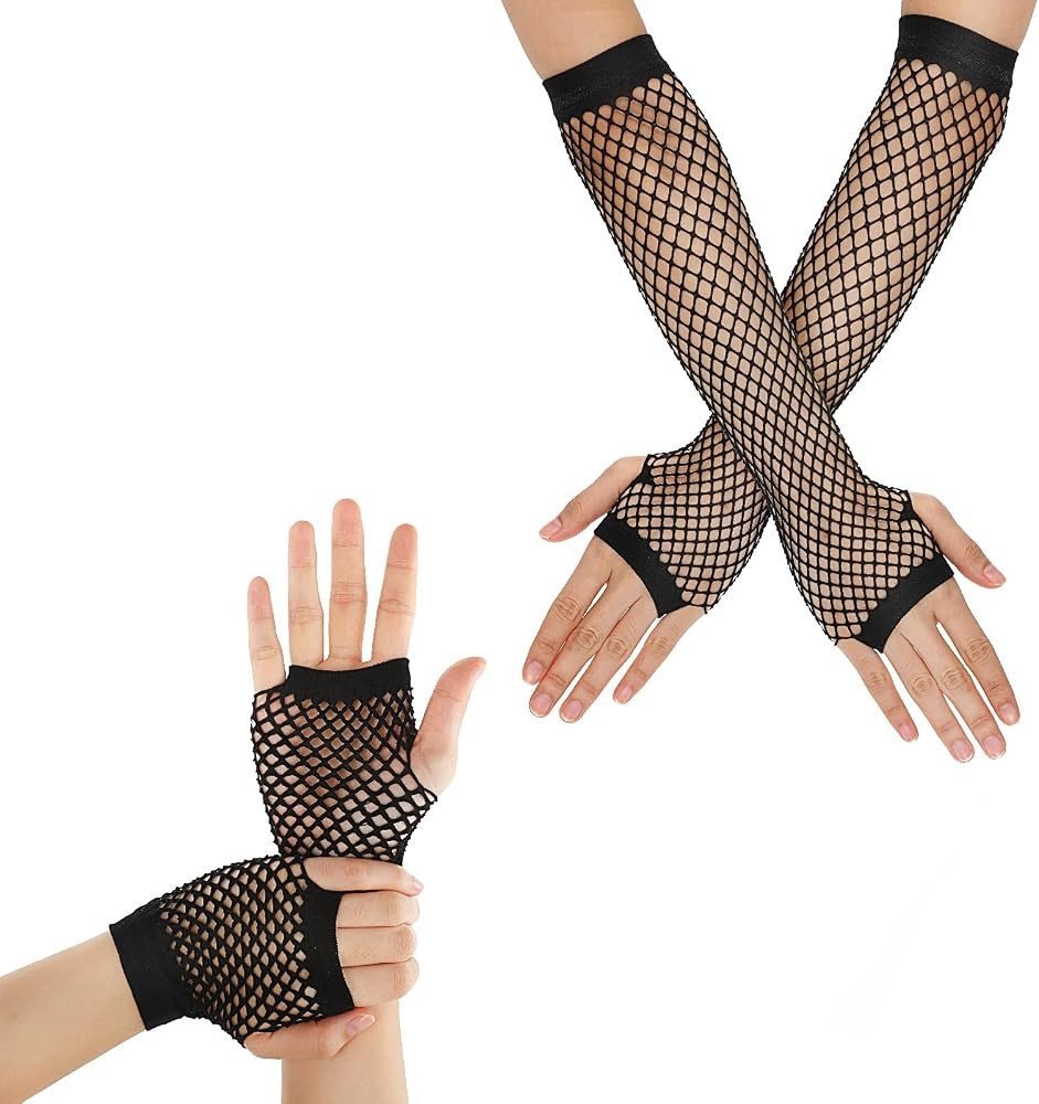 2 Pairs Long Fingerless Fishnet Gloves Fingerless Short Fishnet Gloves Fishnet Mesh Fingerless Gl... | Amazon (UK)