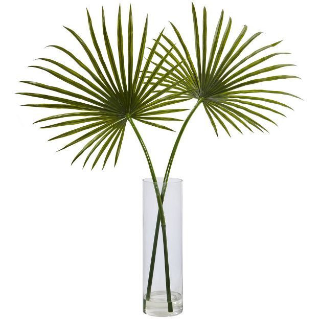 49" x 40" Artificial Fan Palm Arrangement in Glass Vase - Nearly Natural | Target