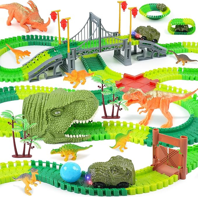 BEMITON Dinosaur Toys Race Car Track, Create a Dinosaur World Road Race, Flexible Dinosaur Track ... | Amazon (US)