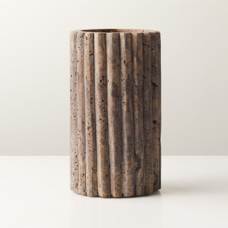 Pietra Grey Travertine Modern Pillar Candle Holder Large + Reviews | CB2 | CB2