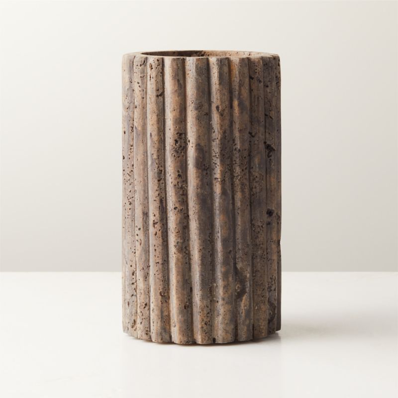 Pietra Modern Travertine Large Pillar Candle Holder | CB2 | CB2