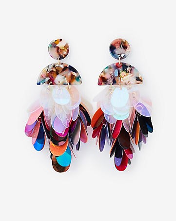 resin top sequin fringe drop earrings | Express