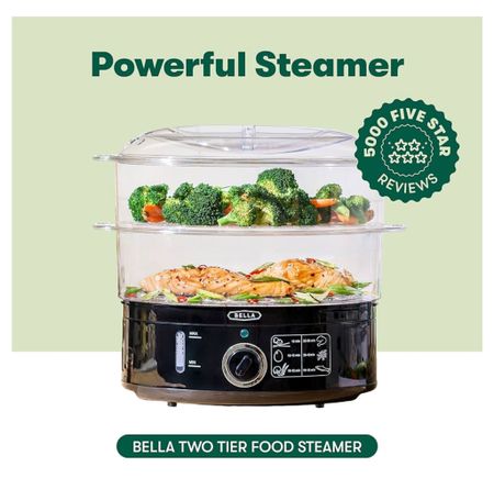 4.6 4.6 out of 5 stars 12,974
BELLA Two Tier Food Steamer with Dishwasher Safe Lids and Stackable Baskets & Removable Base for Fast Simultaneous Cooking - Auto Shutoff & Boil Dry Protection, Stainless Steel, 7.4 QT, Black

#LTKhome #LTKfindsunder50 #LTKfindsunder100