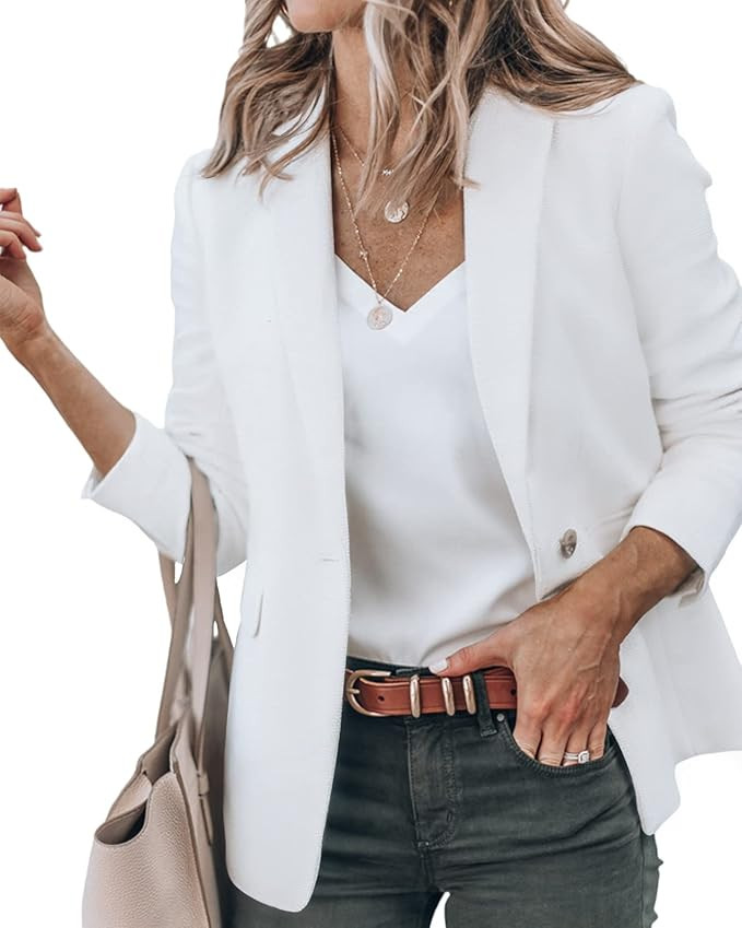 Newffr Women's Casual Blazer Long Sleeve Open Front Work Office Jacket with Pockets | Amazon (US)