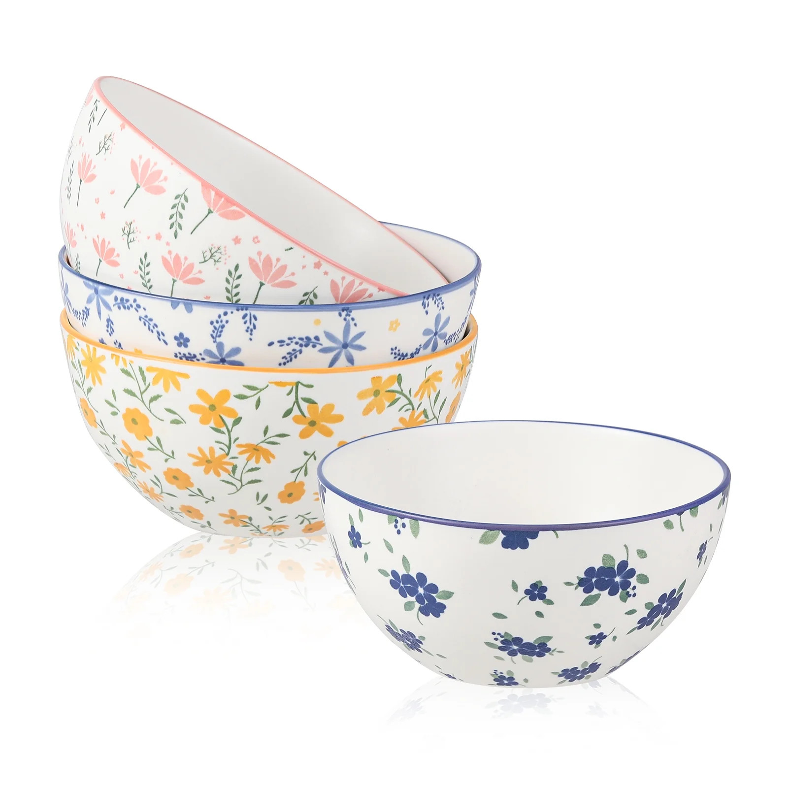 6" Colorful Ceramic Bowls with Floral Patterns - Wide Deep Porcelain Ramen Bowls - Kitchen Bowl f... | Walmart (US)