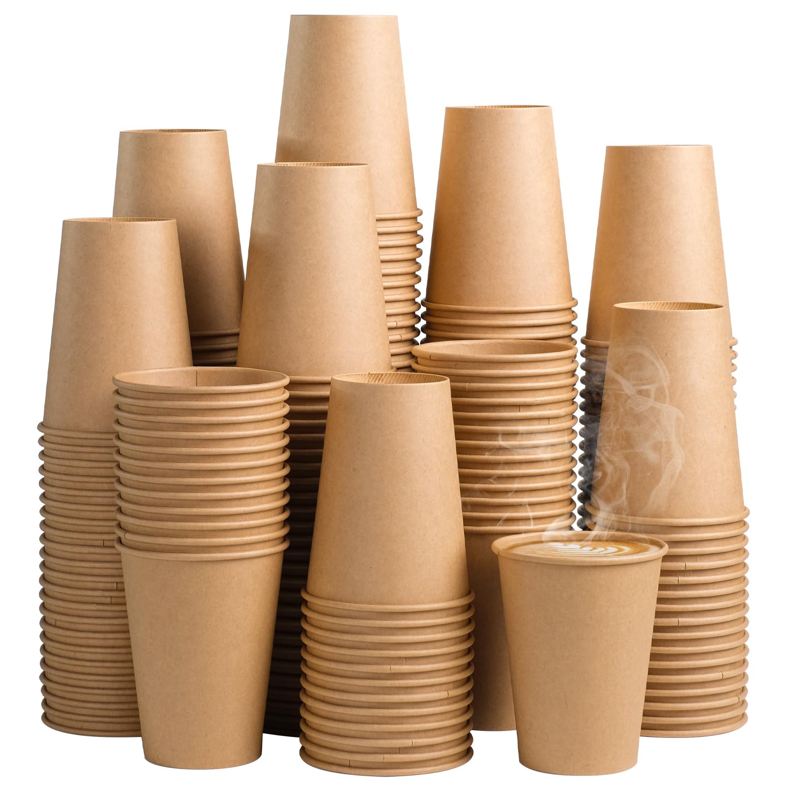 SIUQ 300 Pack 12 oz Kraft Paper Cups, Unbleached Disposable Paper Coffee Cups, Thickened Hot/Cold... | Amazon (US)