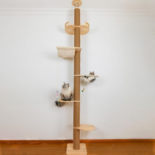 Floor to Ceiling Cat Tree Height (50-120 in) Adjustable Cat Tower 5 Tier Hemp Scratching Post High Cat Tree Sturdy Cat Activity Tree Indoor Outdoor Cat Scratching Post | Amazon (US)