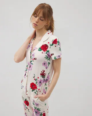 Printed Short Sleeve Notch Collar Pajama Top | SOMA