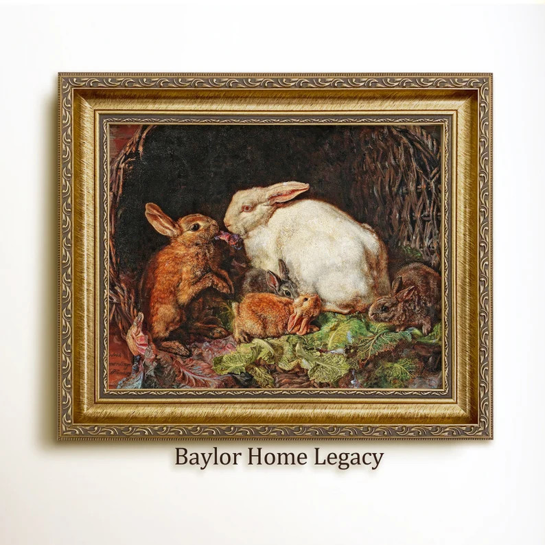 Framed Rabbit Oil Painting Print on Canvas, Antique Rabbit Giclee Art Print, Framed Vintage Rusti... | Etsy (US)