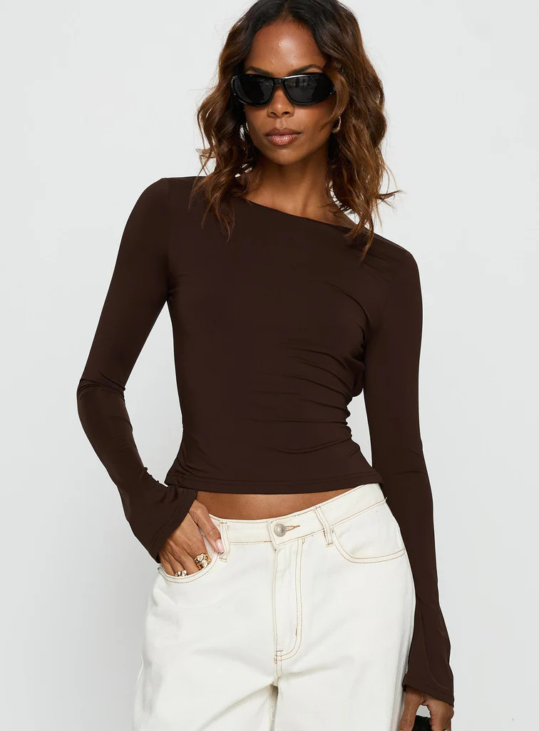 Harpur Long Sleeve Backless Top Chocolate | Princess Polly US
