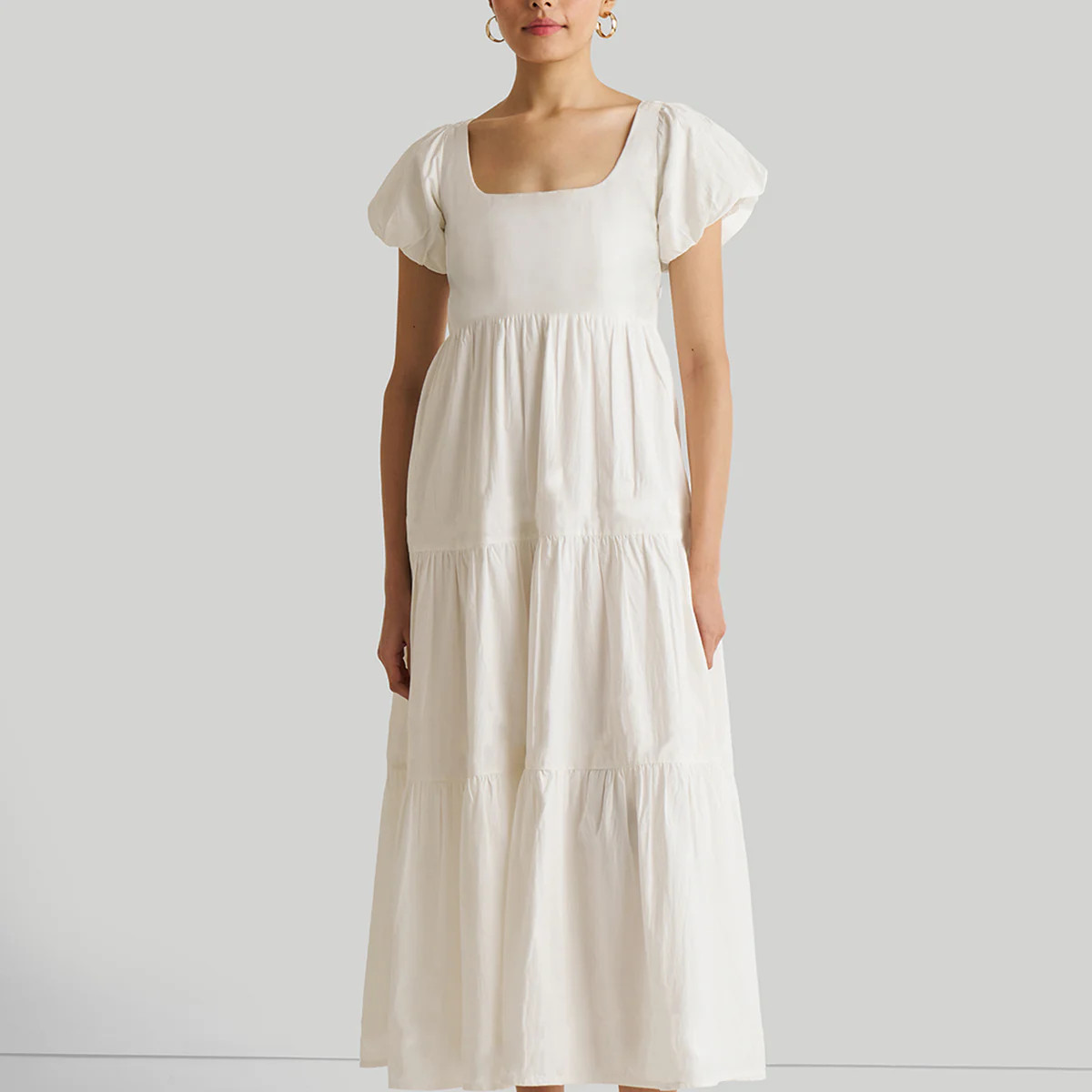Puff Sleeve Tiered Dress in White | Reistor