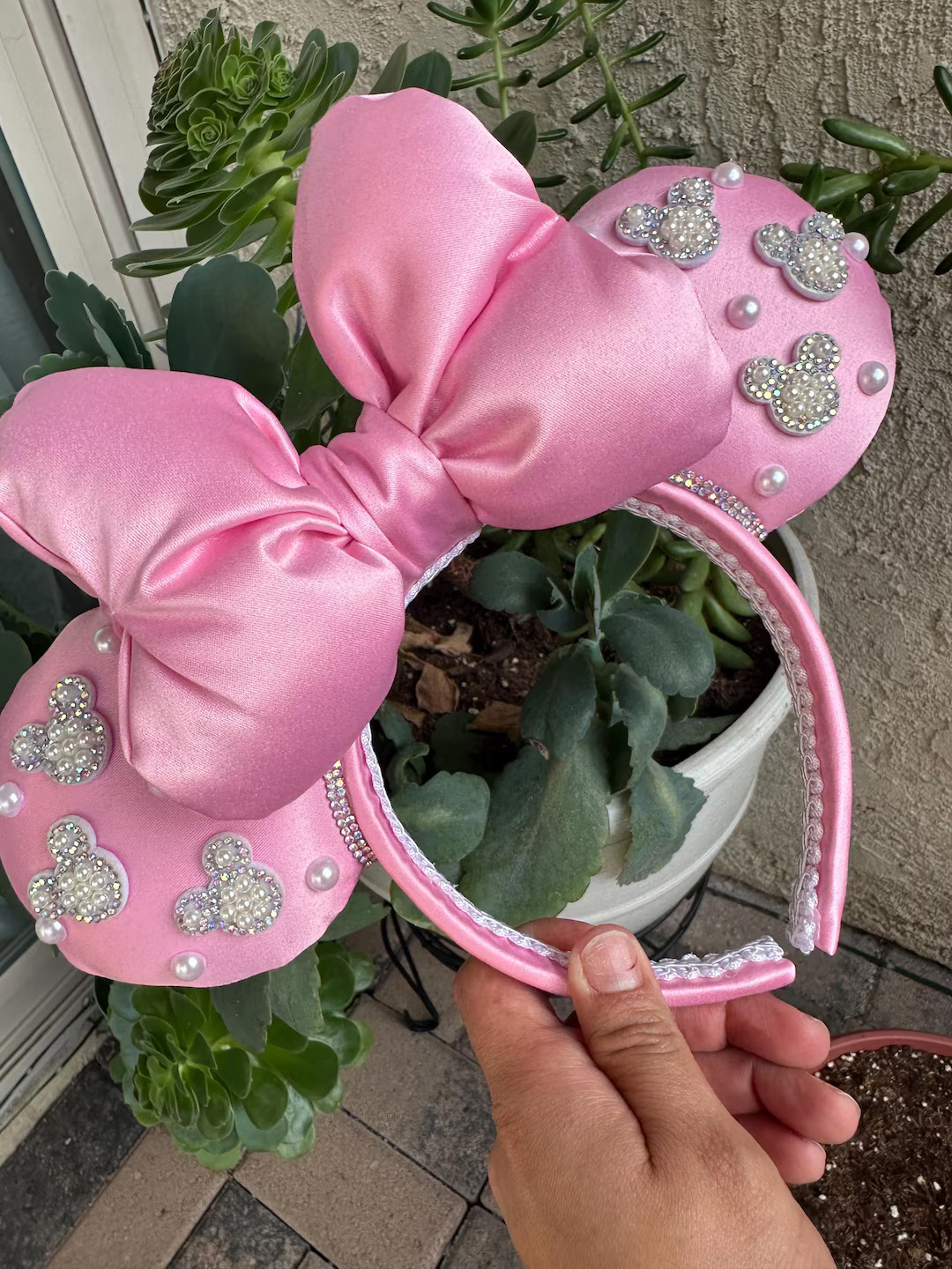 Pink Satin Minnie Ears - Etsy | Etsy (US)
