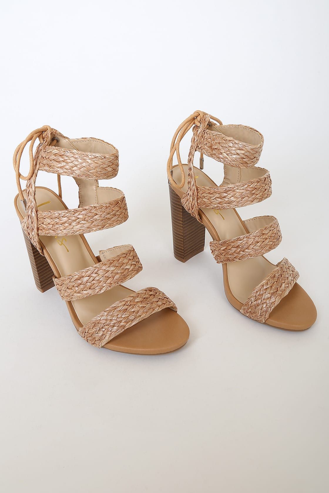 Marlena Tan Raffia Caged Lace-Up Heels | Lulus