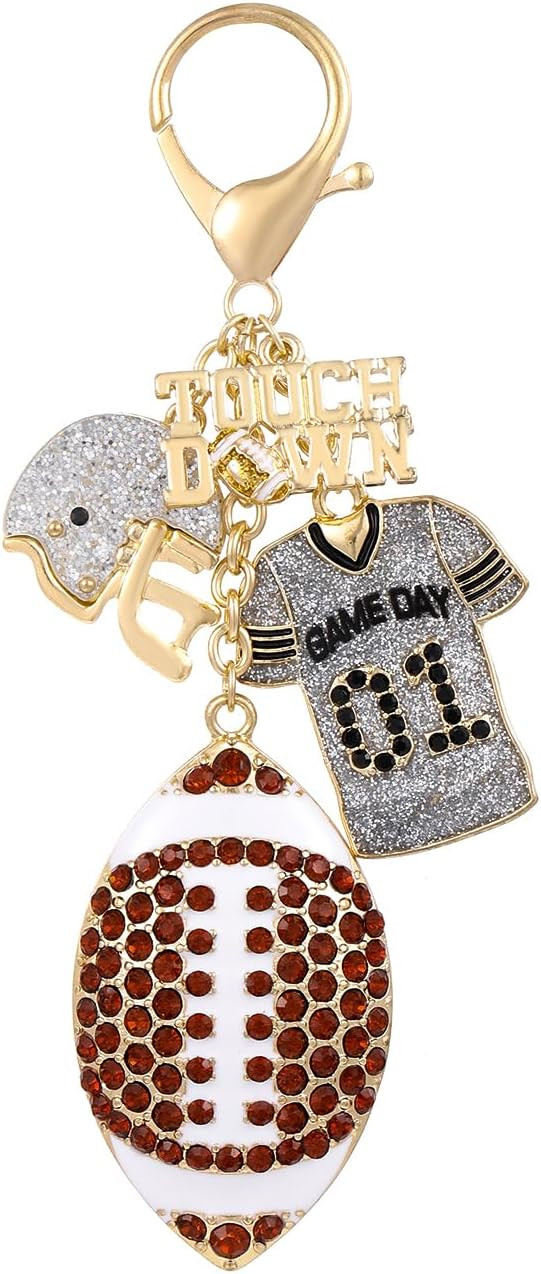 Football Keychain Bag Charms for Handbags | Cute Sport Bag Gold Plated Jersey Helmet Bow Star Lov... | Amazon (US)