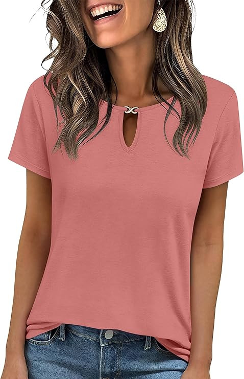 ANRABESS Womens Short Sleeve Tops Summer Tshirts Cute Keyhole Neck Casual Basic Tee Dressy Work 2... | Amazon (US)