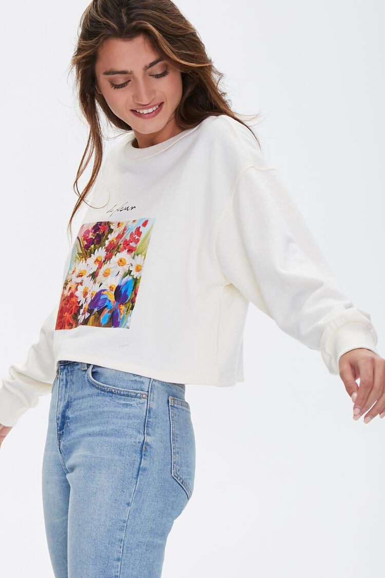 Floral Graphic Boxy Sweatshirt in Cream Medium | Forever 21 (US)
