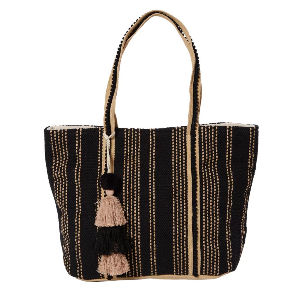 Twig and Arrow Tote Bag for Women Woven Textured Pom Pom Black Shoulder Bag 18 inch | Walmart (US)