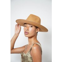 British Tan Wide Brim Fedora Hat With Ribbon Detail | Etsy (US)