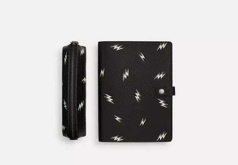 Coach Outlet Boxed Notebook And Pencil Case Set With Lightning Bolt Print - Black | Coach Outlet US