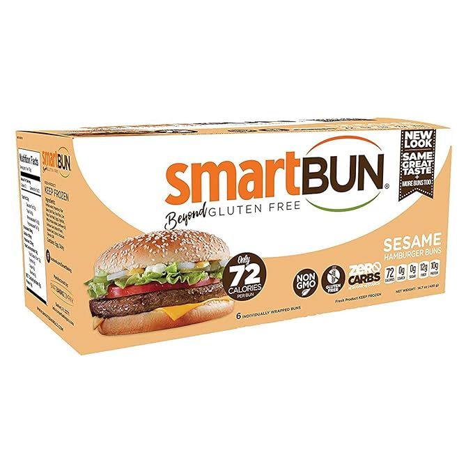 SmartBUN, Keto Hamburger Buns, Low Carb Bread, ZERO Net Carbs, Gluten Free, 6 Total Buns (Sesame) | Amazon (US)