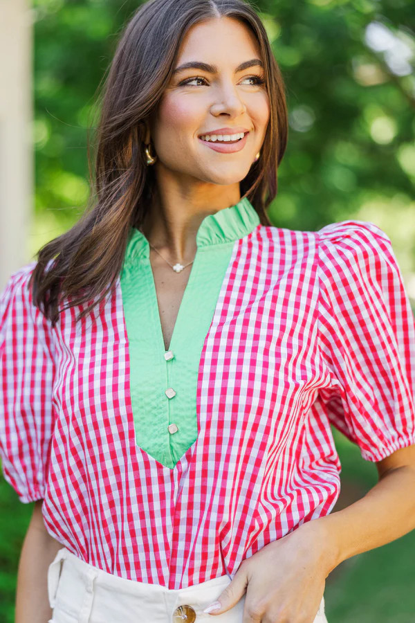 The Main Attraction Pink Gingham Blouse | The Mint Julep Boutique