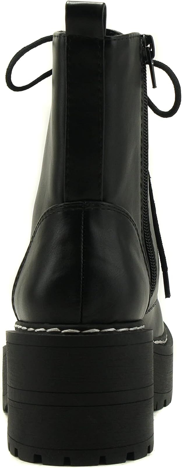 Soda FLING Women Chunky Lug Sole Lace up Fashion Combat Ankle Boot w/Side Zipper | Amazon (US)