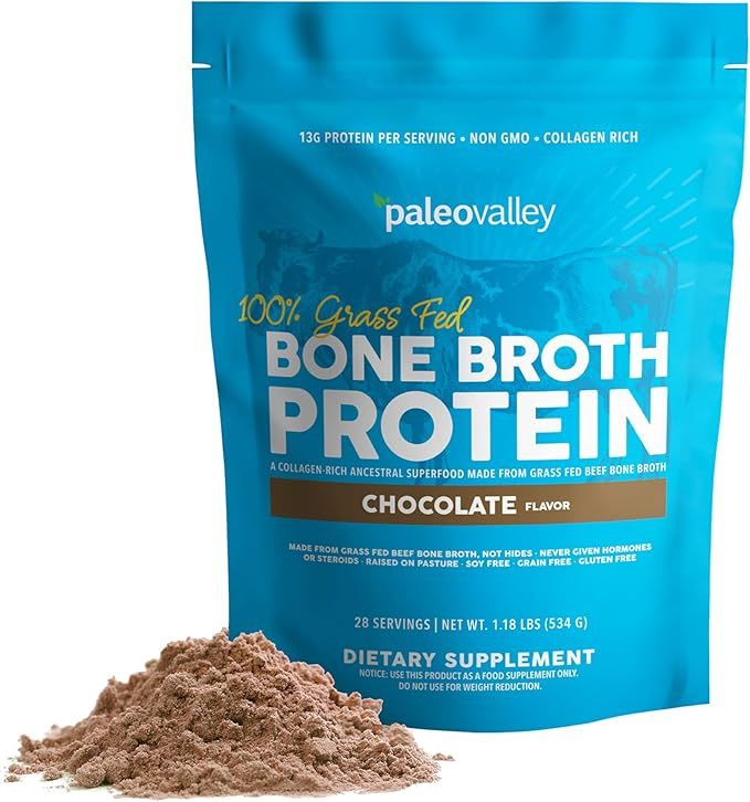 Paleovalley 100% Grass Fed Bone Broth Protein Powder - Chocolate - Rich in Collagen for Hair, Ski... | Amazon (US)