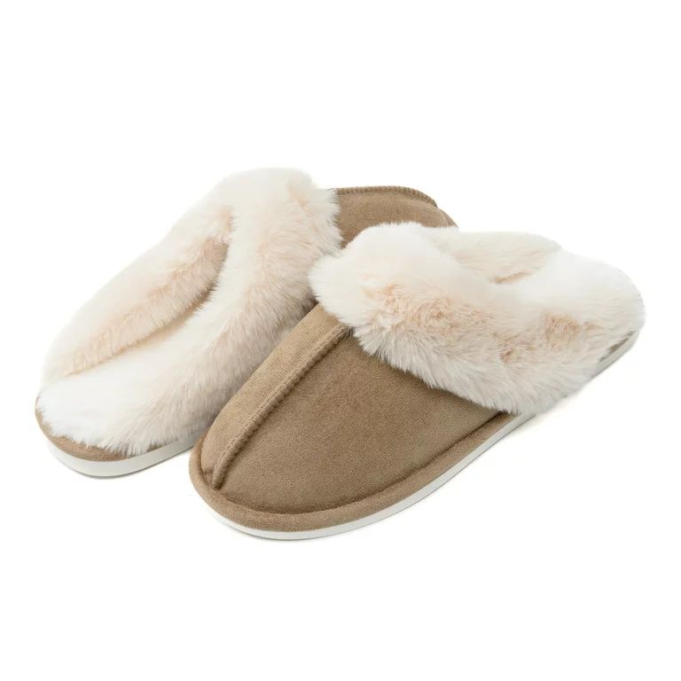 JACKSHIBO Men's Women's Slippers Faux Fur Fluffy Collar Microsuede Winter Warm Indoor Anti-Slip P... | Walmart (US)