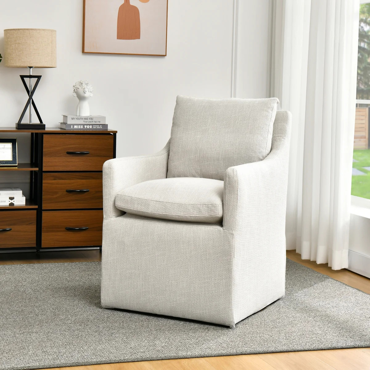 Bronte 24" Wide Country Farmhouse Linen Down Fill Upholstered Dining Armchair | Wayfair North America
