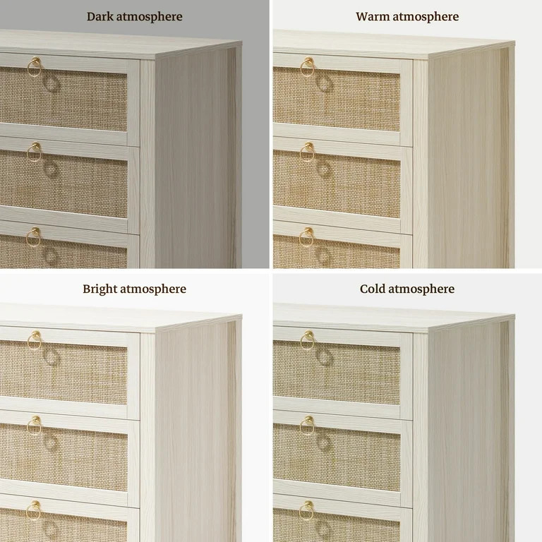 SICOTAS 51.14" Wide 6-Drawer Rattan Dresser, White Boho Chest of Drawers with Gold Handle for Bed... | Walmart (US)