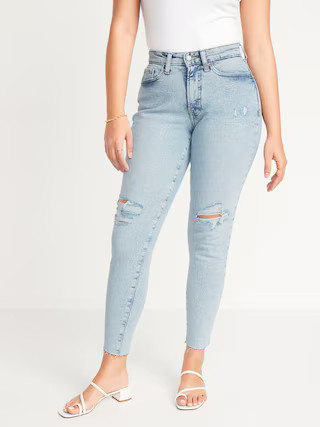 Curvy High-Waisted OG Straight Ripped Cut-Off Jeans for Women | Old Navy (US)