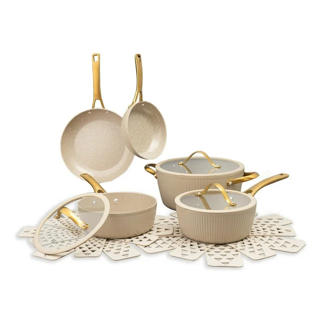 Thyme & Table Signature Ribbed 12-Piece Cookware Set Non-Stick - Taupe | Walmart (US)