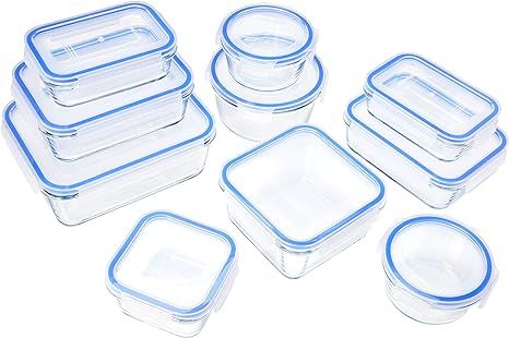 AmazonBasics Glass Locking Lids Food Storage Containers, 20-Piece Set | Amazon (US)