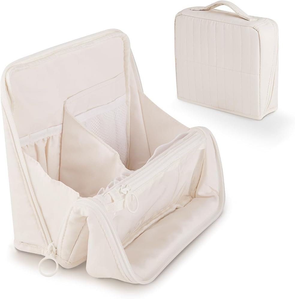 Abiudeng Standing Travel Makeup Bag Stand up Make up Bag Travel Toiletry Bag with Multiple Compar... | Amazon (US)