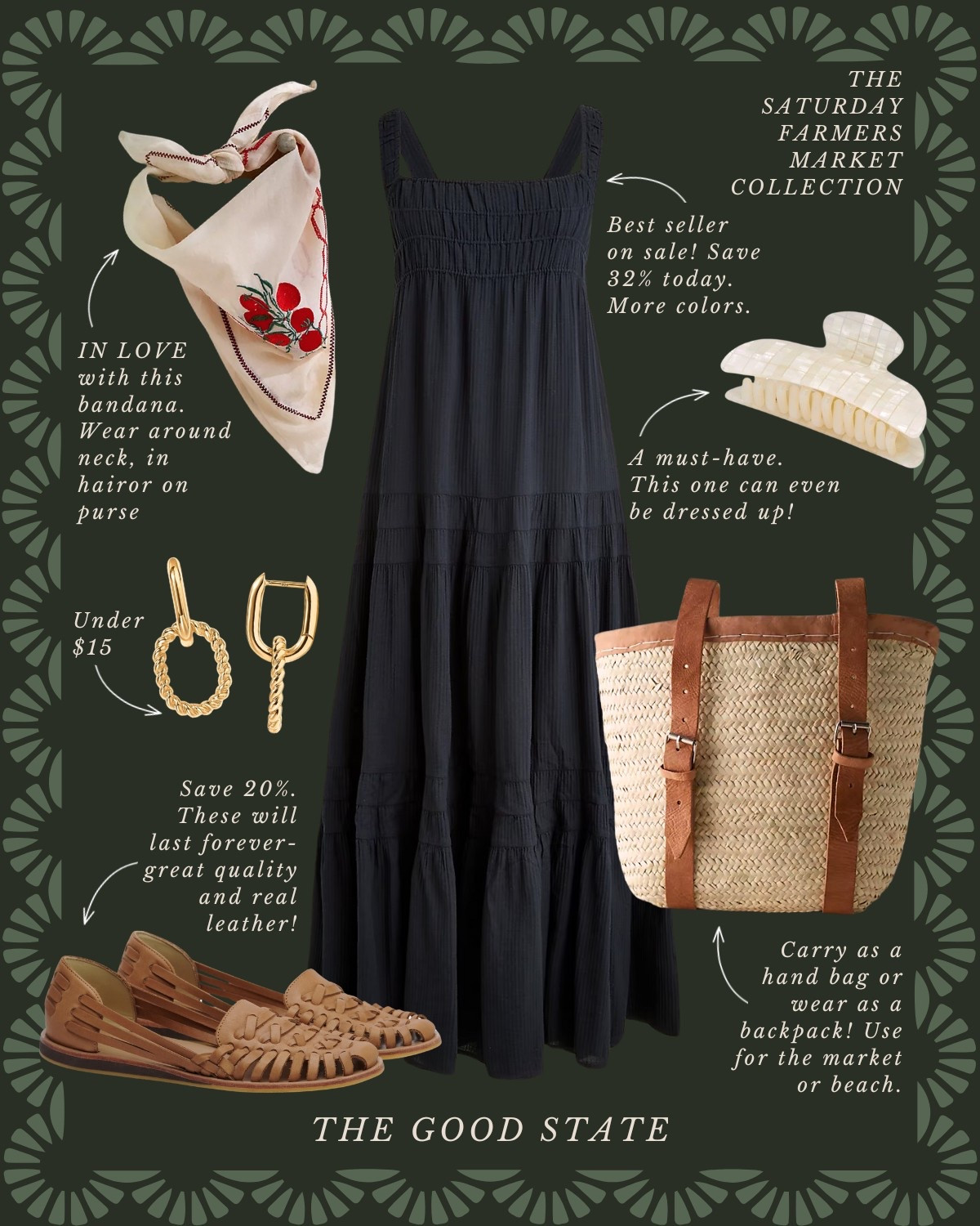 The Saturday Farmers Market Collection 🥕 For all the Farmers Market girlies living their best life in the sunshine with a pastry and coffee in hand while carrying a tote of fresh produce on their shoulder. For the ones who love a pop of color, all things gingham and a scarf in their hair or around their neck. Anthropologie , Anthro, Amazon, Quince, mini dress, maxi dress denim jacket, chore coat, earring, socks, beauty, sunglasses, spring outfit, spring fashion, tote bag, purse, woven purse, spring break, bandanna, scarf, quilted jacket, the good state, Lauren England, gola sneakers, clutch vacation outfit, hoop, earrings, American Eagle, target target fashion, target style sneakers, veja, mini dress, floral dress, wedding guest, dress, Easter, vacation, outfit, ootd

#LTKStyleTip #LTKSaleAlert #LTKFindsUnder100