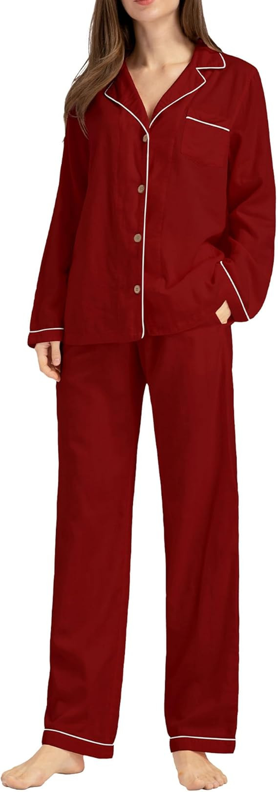 Womens Pajama Sets 100% Double Gauze Cotton Linen Like Muslin Pajamas Long Sleeve Button Down Sle... | Amazon (US)