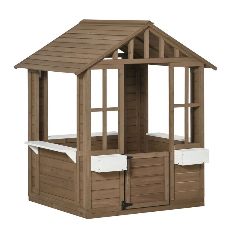 Outsunny 38.25'' W x 46.75'' D Outdoor Solid Wood Playhouse | Wayfair North America