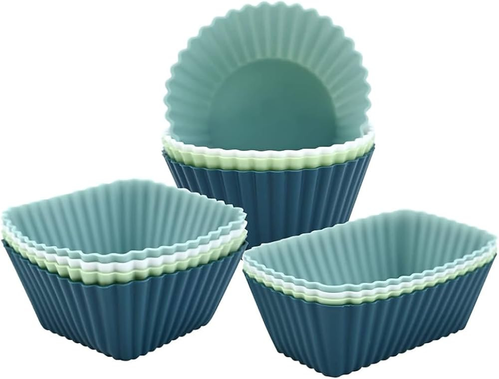 12 Pack Reusable Silicone Cupcake Baking Cups, 3 Shapes of Standard Round & Square & Rectangle,Mu... | Amazon (US)